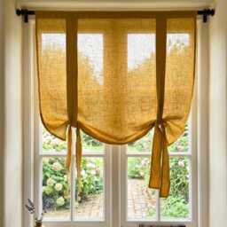 Organic Linen Tie-Up Curtain - Semi-Sheer Stonewashed Drape Fabric Blinds- Kitchen Panel Bathroom Decor - thumbnail 4