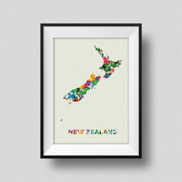 New Zealand Watercolor Map Art Print Ink Splash Poster Canvas