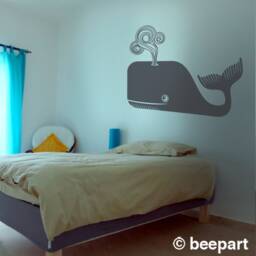 Large Whale Wall Decal, Cute Sticker, Friendly Whale, Children's Room, Bedroom Decor, Marine Life Art, Free Shipping - thumbnail 1