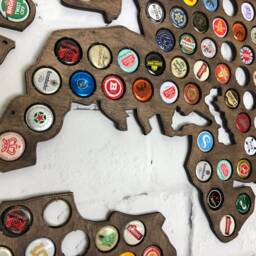 Wooden Beer Cap World Map Wall Decor For Collectors, Gift Travel Lovers, Large Office - thumbnail 3