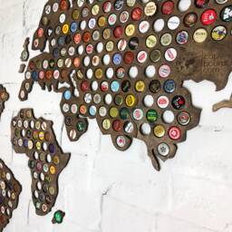 Wooden Beer Cap World Map Wall Decor For Collectors, Gift Travel Lovers, Large Office - thumbnail 2