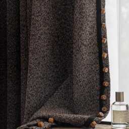 A Pair Of Chocolate Brown Chenille Curtains With Pompom Trim, Custom Curtain Panel Custom Trim, Living Room Bedroom Curtains, Custom Made - thumbnail 3