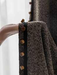 A Pair Of Chocolate Brown Chenille Curtains With Pompom Trim, Custom Curtain Panel Custom Trim, Living Room Bedroom Curtains, Custom Made