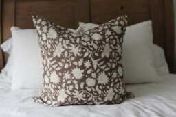 Floral Farmhouse Cushion Cover Brown & White Cotton Throw Pillow 55x55cm - thumbnail 1