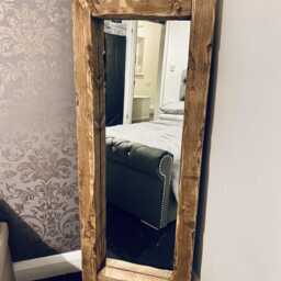Overhang Rustic Warm Oak Mirror - Handcrafted Wooden Wall Decor - thumbnail 2