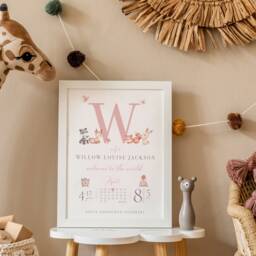 New Baby Print, Baby Girl Gift, Boy Personalised Print For Girls, Gift Girl, Nursery - thumbnail 2
