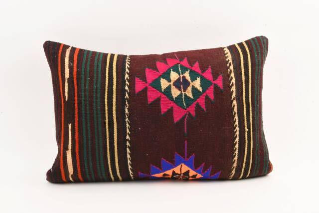 Geometric Kilim Pillow 16x24 Handwoven Wool Boho Cushion - image 1