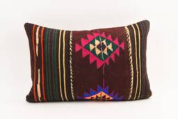 Geometric Kilim Pillow 16x24 Handwoven Wool Boho Cushion