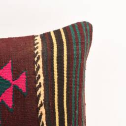 Geometric Kilim Pillow 16x24 Handwoven Wool Boho Cushion - thumbnail 2