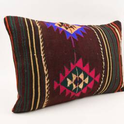 Geometric Kilim Pillow 16x24 Handwoven Wool Boho Cushion - thumbnail 3