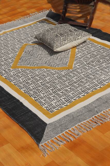 Hand Block Printed Cotton Rug Bohemian Area Rug - image 1