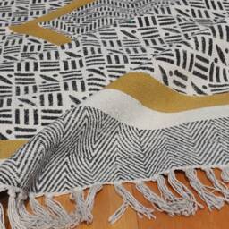 Hand Block Printed Cotton Rug Bohemian Area Rug - thumbnail 4