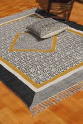 Hand Block Printed Cotton Rug Bohemian Area Rug - thumbnail 1