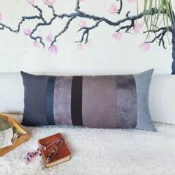 Segmented Faux Leather Lumbar Pillow Cover Sustainable Cotton Design - 16x32 Inch - thumbnail 2