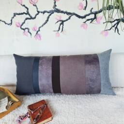 Segmented Faux Leather Lumbar Pillow Cover Sustainable Cotton Design - 16x32 Inch - thumbnail 3