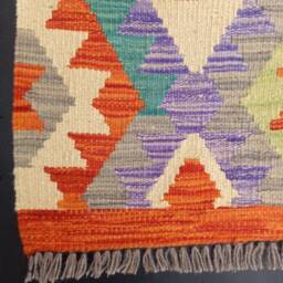Kilim Runner Rug, Handmade Artisan Afghan Turkish Aztec Natural Wool Rug 386x80 cm - thumbnail 4