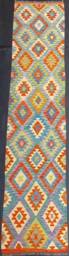 Kilim Runner Rug, Handmade Artisan Afghan Turkish Aztec Natural Wool Rug 386x80 cm - thumbnail 1
