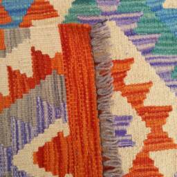 Kilim Runner Rug, Handmade Artisan Afghan Turkish Aztec Natural Wool Rug 386x80 cm - thumbnail 3