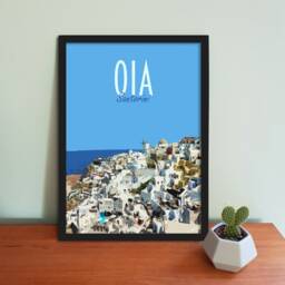 Oia Santorini Travel Poster - Retro Vintage Style Greece Art Print, Artwork, Homeware, Postcard, Travel Print - thumbnail 1