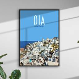 Oia Santorini Travel Poster - Retro Vintage Style Greece Art Print, Artwork, Homeware, Postcard, Travel Print - thumbnail 2