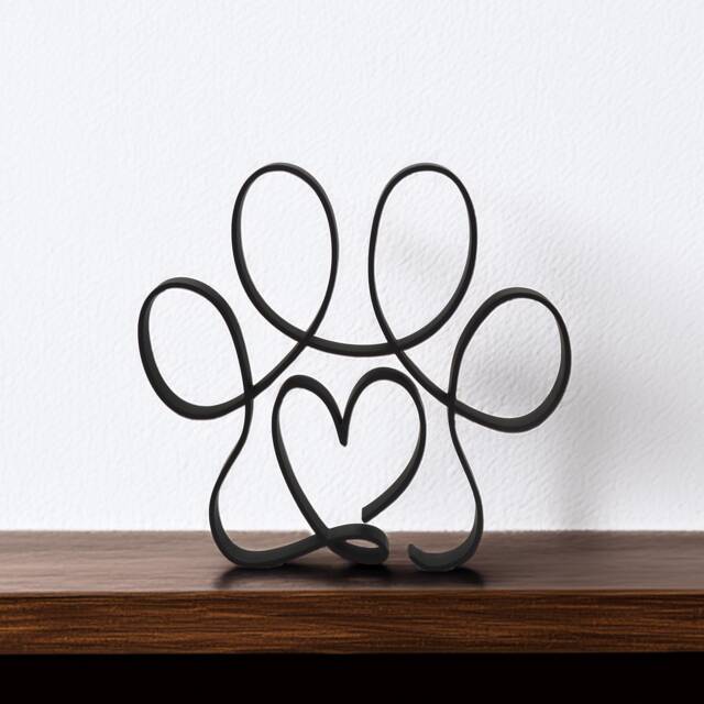 Animal Paw & Love Heart Sculpture Desk Shelf Art - Minimalist Modern Display Decor - image 1