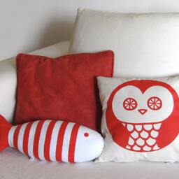 striped Fish Throw Pillow Hand-Screenprinted, Sea Themed Kids Room Decor - thumbnail 3