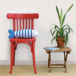 striped Fish Throw Pillow Hand-Screenprinted, Sea Themed Kids Room Decor - thumbnail 2