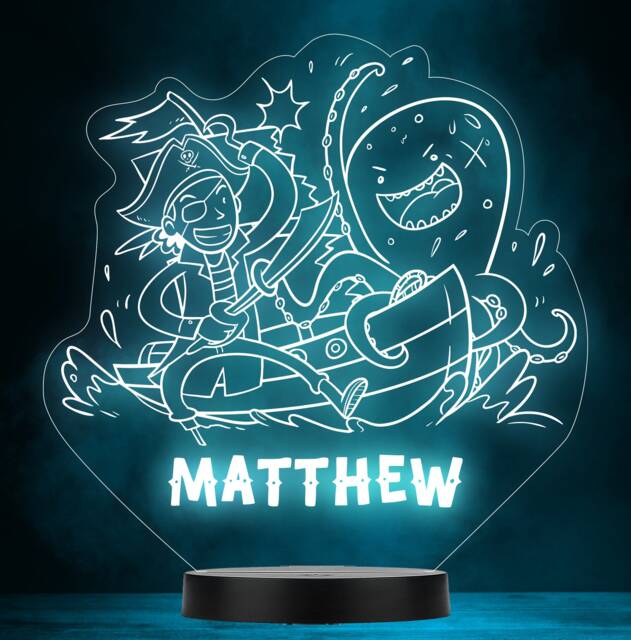 Pirate Ship Octopus Sailor Personalised Gift Colour Change Lamp Night Light - image 1