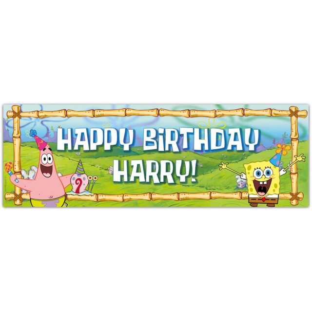 Spongebob Birthday - Patrick & Gary Party Hats Personalised Banner Wall Sticker - image 1