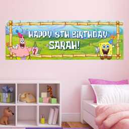 Spongebob Birthday - Patrick & Gary Party Hats Personalised Banner Wall Sticker - thumbnail 3