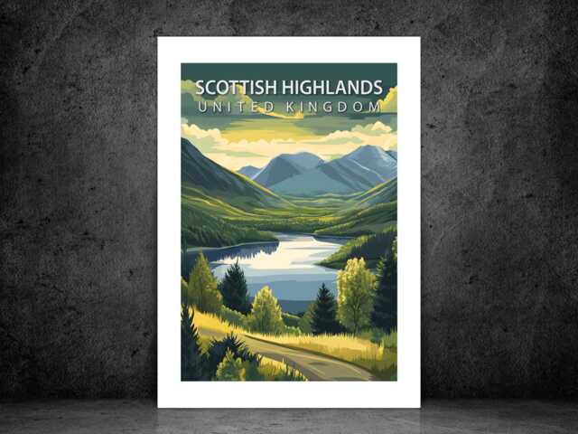 Scottish Highlands Travel Poster - Vintage Wall Print Scenic Landscape Art Holiday Destination A5 A4 A3 Framed Or Unframed - image 1