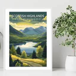 Scottish Highlands Travel Poster - Vintage Wall Print Scenic Landscape Art Holiday Destination A5 A4 A3 Framed Or Unframed - thumbnail 2