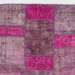 4' X 6' Pink, Lilac, Lavender & Purple Patchwork Rug, Handmade From Overdyed Turkish Rugs - thumbnail 3