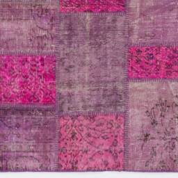 4' X 6' Pink, Lilac, Lavender & Purple Patchwork Rug, Handmade From Overdyed Turkish Rugs - thumbnail 2