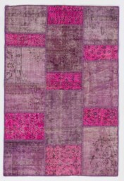 4' X 6' Pink, Lilac, Lavender & Purple Patchwork Rug, Handmade From Overdyed Turkish Rugs