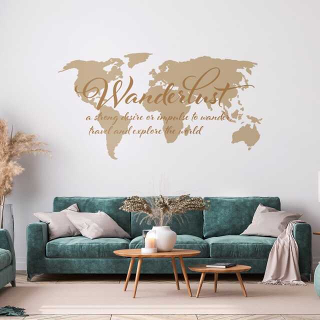 Wanderlust World Map Wall Decal Large, Travel Decor, Vinyl Sticker, Art, Lover Gift, Office Skuwlust - image 1