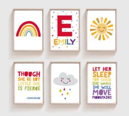 6 Girls Nursery Prints, Rainbow Wall Art, Bedroom Decor, Playroom Prints - thumbnail 1