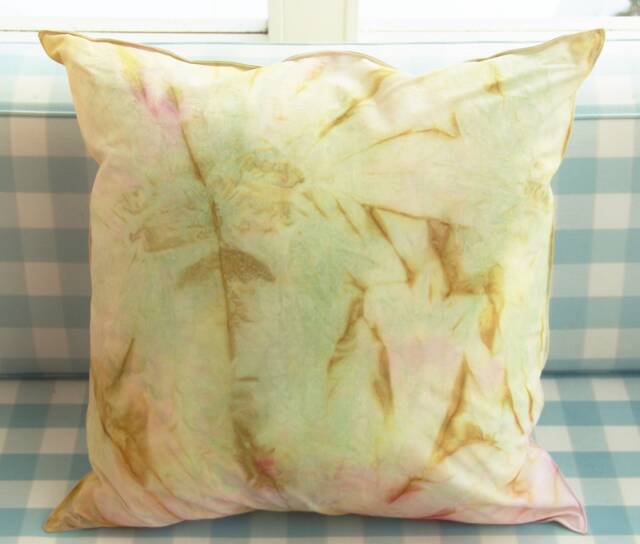 Hand Dyed Cotton Pillow Cover Green & Pink Upcycled Throw Cushion - image 1