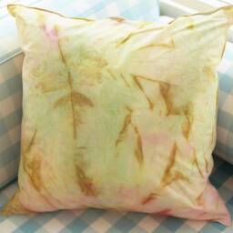 Hand Dyed Cotton Pillow Cover Green & Pink Upcycled Throw Cushion - thumbnail 4