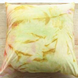 Hand Dyed Cotton Pillow Cover Green & Pink Upcycled Throw Cushion - thumbnail 3