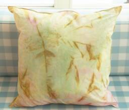 Hand Dyed Cotton Pillow Cover Green & Pink Upcycled Throw Cushion - thumbnail 1