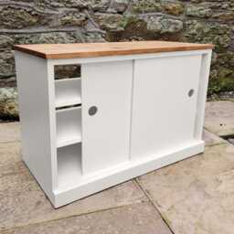 Handmade Shoe Bench White Sliding Door Cabinet With Adjustable Shelves - thumbnail 1