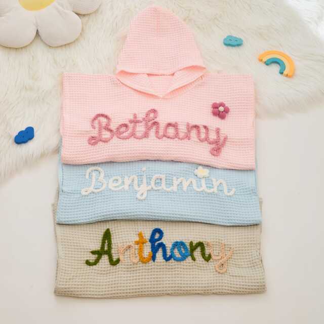 Personalized Hand-Crocheted Name Hooded Baby Towel, Custom Flower Birthday Gift For Toddler Girl - image 1