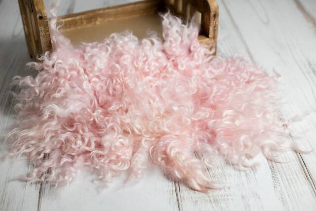 Curly Felt Layer, Newborn Photo Props, Pink Wool Blanket, Baby Basket Filler, Sheepskin Rug - image 1