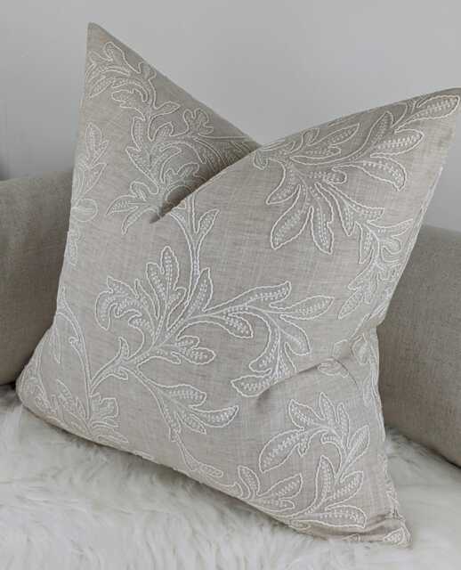 John Lewis & Partners Acanthus Fabric Cushion Cover Crewel Embroidered Greige/Beige Pillow Throw Cover Country Home - image 1