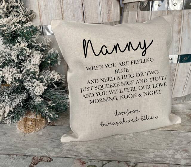 Personalised Nanny Cushion, Gifts, Christmas Grandma Grandparents Gift, Sending A Hug Gift For Nan - image 1