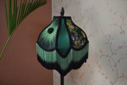 Hand-stitched Night Safari Lampshade Black Floral Print, Ombre Fringe - Etsy - thumbnail 1