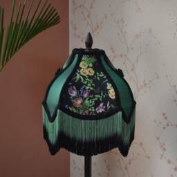 Hand-stitched Night Safari Lampshade Black Floral Print, Ombre Fringe - Etsy - thumbnail 2