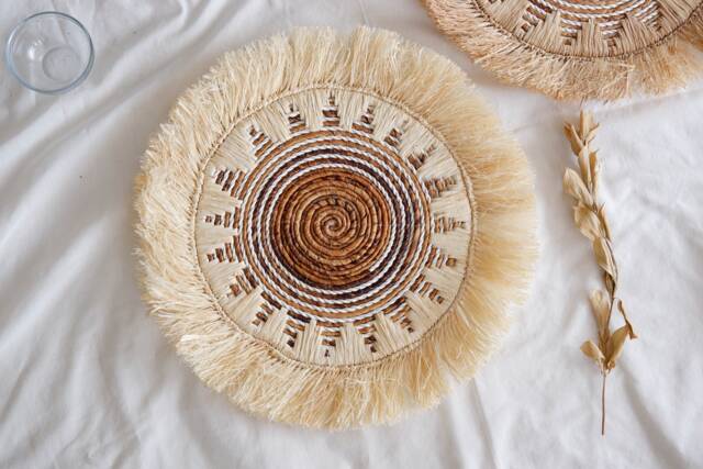 Seagrass Basket Wall Decor, Woven Fringe Raffia Boho Wedding Table Charger, Decor - image 1