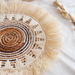 Seagrass Basket Wall Decor, Woven Fringe Raffia Boho Wedding Table Charger, Decor - thumbnail 2